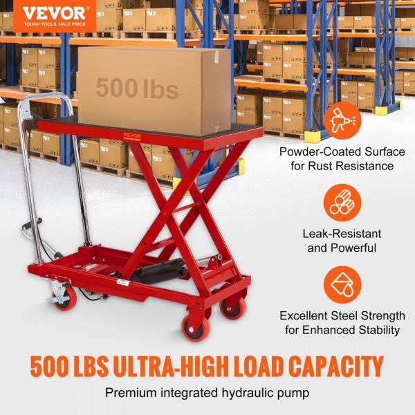 Hydraulic Lift Table Cart, 500lbs Capacity 28.5″ Lifting Height, Manual Single Scissor Lift Table with 4 Wheels and Non-slip Pad, Hydraulic Scissor Cart for Material Handling, Red Red |   Carts & Trucks Carts & Trucks Carts & Trucks