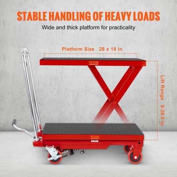 Hydraulic Lift Table Cart, 500lbs Capacity 28.5″ Lifting Height, Manual Single Scissor Lift Table with 4 Wheels and Non-slip Pad, Hydraulic Scissor Cart for Material Handling, Red Red |   Carts & Trucks Carts & Trucks Carts & Trucks