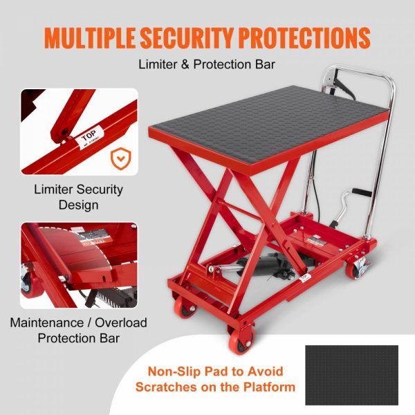 Hydraulic Lift Table Cart, 500lbs Capacity 28.5″ Lifting Height, Manual Single Scissor Lift Table with 4 Wheels and Non-slip Pad, Hydraulic Scissor Cart for Material Handling, Red Red |   Carts & Trucks Carts & Trucks Carts & Trucks