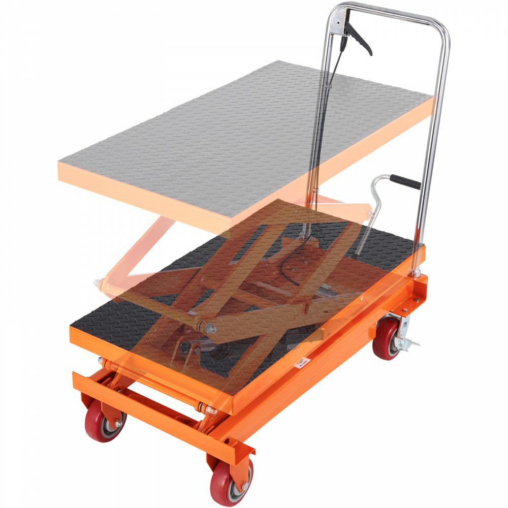 Hydraulic Lift Table Cart, 770lbs Capacity 59″ Lifting Height, Manual Double Scissor Lift Table with 4 Wheels and Non-slip Pad, Hydraulic Scissor Cart for Material Handling and Transportation  |   Carts & Trucks Carts & Trucks Carts & Trucks