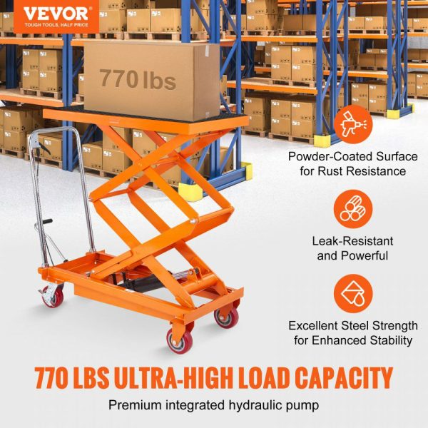 Hydraulic Lift Table Cart, 770lbs Capacity 59″ Lifting Height, Manual Double Scissor Lift Table with 4 Wheels and Non-slip Pad, Hydraulic Scissor Cart for Material Handling and Transportation  |   Carts & Trucks Carts & Trucks Carts & Trucks