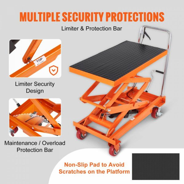 Hydraulic Lift Table Cart, 770lbs Capacity 59″ Lifting Height, Manual Double Scissor Lift Table with 4 Wheels and Non-slip Pad, Hydraulic Scissor Cart for Material Handling and Transportation  |   Carts & Trucks Carts & Trucks Carts & Trucks