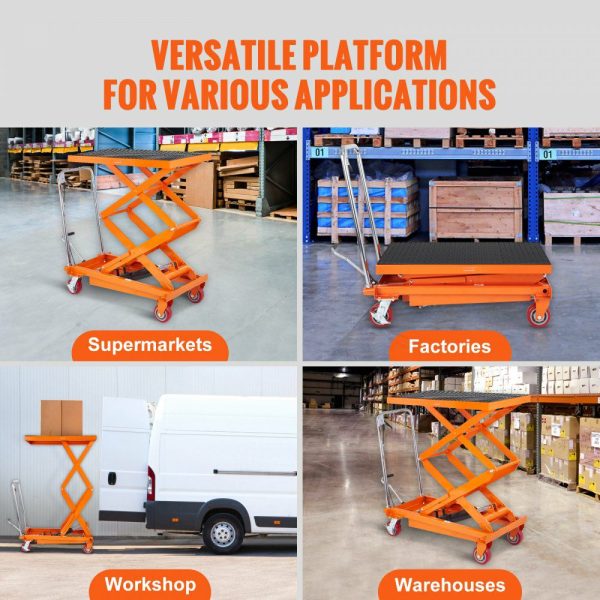 Hydraulic Lift Table Cart, 770lbs Capacity 59″ Lifting Height, Manual Double Scissor Lift Table with 4 Wheels and Non-slip Pad, Hydraulic Scissor Cart for Material Handling and Transportation  |   Carts & Trucks Carts & Trucks Carts & Trucks