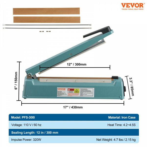 Impulse Sealer 12 inch, Manual Heat Seal Machine with Adjustable Heating Mode, Iron Shrink Wrap Bag Sealers for Plastic Mylar PE PP Bags, Portable Poly Bag Sealing Machine with Extra Replace Kit  |   Filling & Sealing Machine Filling & Sealing Machine Filling & Sealing Machine