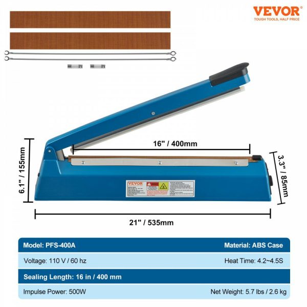 Impulse Sealer 16 inch, Manual Heat Seal Machine with Adjustable Heating Mode, ABS Shrink Wrap Bag Sealers for Plastic Mylar PE PP Bags, Portable Poly Bag Sealing Machine with Extra Replace Kit  |   Filling & Sealing Machine Filling & Sealing Machine Filling & Sealing Machine