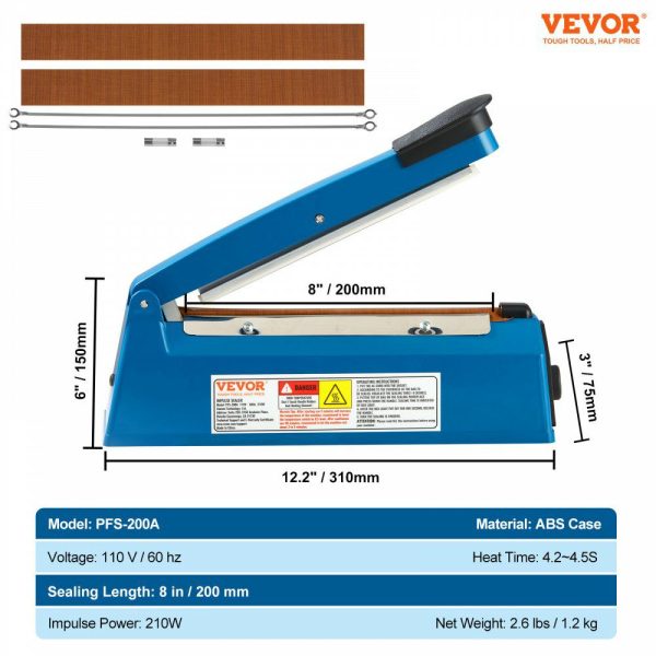 Impulse Sealer 8 inch, Manual Heat Seal Machine with Adjustable Heating Mode, ABS Shrink Wrap Bag Sealers for Plastic Mylar PE PP Bags, Portable Poly Bag Sealing Machine with Extra Replace Kit  |   Filling & Sealing Machine Filling & Sealing Machine Filling & Sealing Machine