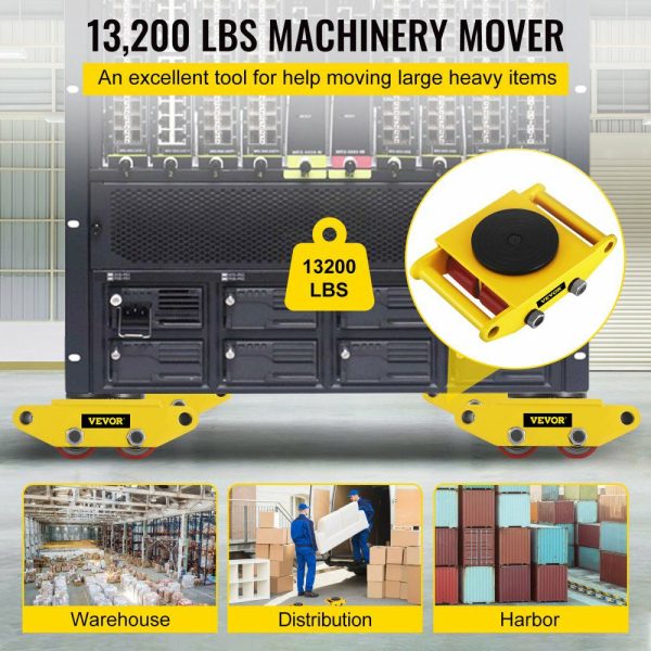 Industrial Machinery Mover, 4PCS, 6T/13200lbs Machinery Moving Skate with 360°Rotation Cap and 4 Rollers & PU Wheels, Heavy Duty Dolly Skates for Moving Equipment  |   Dollies & Movers Dollies & Movers Dollies & Movers