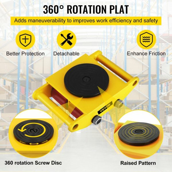 Industrial Machinery Mover, 4PCS, 6T/13200lbs Machinery Moving Skate with 360°Rotation Cap and 4 Rollers & PU Wheels, Heavy Duty Dolly Skates for Moving Equipment  |   Dollies & Movers Dollies & Movers Dollies & Movers