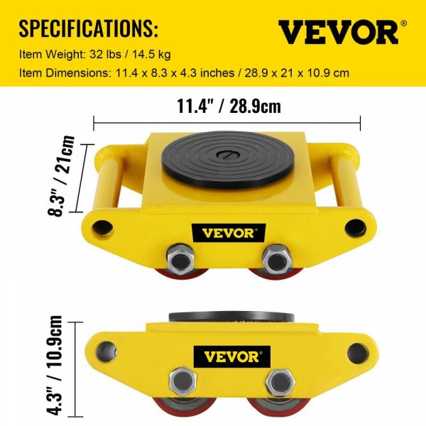 Industrial Machinery Mover, 4PCS, 6T/13200lbs Machinery Moving Skate with 360°Rotation Cap and 4 Rollers & PU Wheels, Heavy Duty Dolly Skates for Moving Equipment  |   Dollies & Movers Dollies & Movers Dollies & Movers