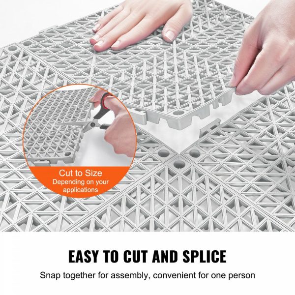 Interlocking Tile 55PCS Grey, Drainage Tiles 12″ x 12″x 0.6 Splicing, Soft PVC Interlocking Floor Tiles, Non-Slip Drainage Holes for Restroom, Bathroom, Kitchen, Pool, Wet Area Gray |   Building Supplies Building & Construction Building Supplies