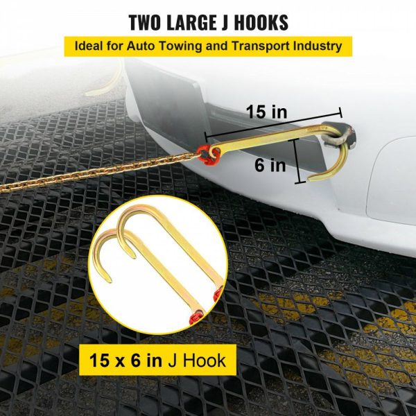 J Hook Chain, 5/16 in x 10 ft Bridle Tow Chain, G80 Bridle Transport Chain, Alloy Steel Chain with 2 G70 J Hooks, 9260 Lbs Break Strength Tow Hooks for Trucks, J Hooks Towing Straps 2PCS  |   Chain & Wire & Rope Chain & Wire & Rope Chain & Wire & Rope