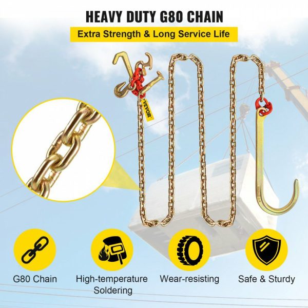 J Hook Chain, 5/16 in x 10 ft Bridle Tow Chain, G80 Bridle Transport Chain, Alloy Steel Chain with 2 G70 J Hooks, 9260 Lbs Break Strength Tow Hooks for Trucks, J Hooks Towing Straps 2PCS  |   Chain & Wire & Rope Chain & Wire & Rope Chain & Wire & Rope