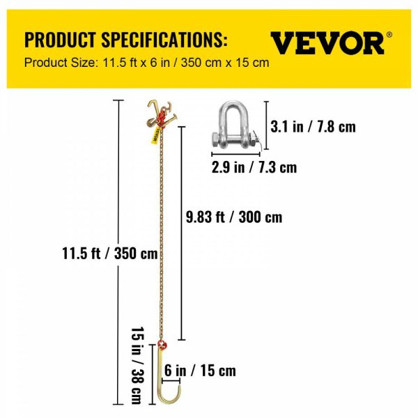 J Hook Chain, 5/16 in x 10 ft Bridle Tow Chain, G80 Bridle Transport Chain, Alloy Steel Chain with 2 G70 J Hooks, 9260 Lbs Break Strength Tow Hooks for Trucks, J Hooks Towing Straps 2PCS  |   Chain & Wire & Rope Chain & Wire & Rope Chain & Wire & Rope