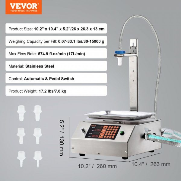 Liquid Filling Machine, 30-15000 g Weighing Capacity, Automatic Bottle Filler Machine Bottling Machine Digital Control for Milk, Water, Oil, Wine, Beverage, Detergent, Shampoo (Single Nozzle)  |   Filling & Sealing Machine Filling & Sealing Machine Filling & Sealing Machine