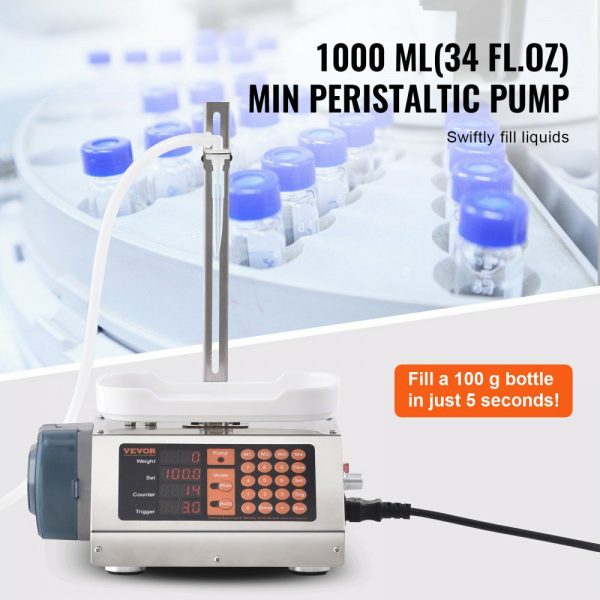 Liquid Filling Machine, 5-300 g Weighing Capacity, Automatic Bottle Filler Machine, Bottling Machine Peristaltic Pump Digital Control for Milk, Water, Wine, Beverage, Soy Sauce (Single Nozzle)  |   Filling & Sealing Machine Filling & Sealing Machine Filling & Sealing Machine