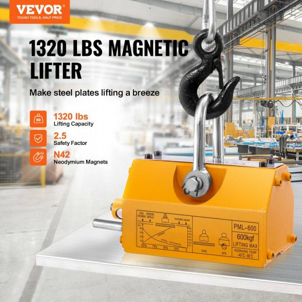 Magnetic Lifter, 1320 lbs/600kg Pulling Capacity, 2.5 Safety Factor, Steel and Neodymium, Lifting Magnet with Release, Permanent Lift Magnets, Heavy Duty Magnet for Hoist, Block, Shop Crane  |   Hoists & Winches & Rigging Hoists & Winches & Rigging Hoists & Winches & Rigging