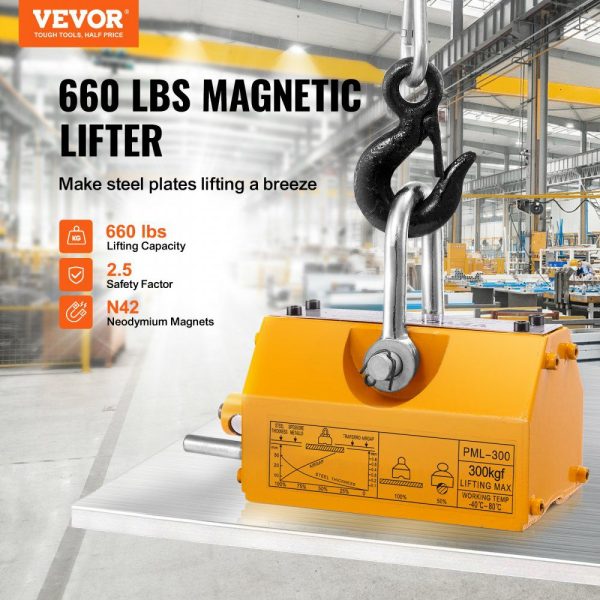 Magnetic Lifter, 660 lbs/300 kg Pulling Capacity, 2.5 Safety Factor, Neodymium & Steel, Lifting Magnet with Release, Permanent Lift Magnets, Heavy Duty Magnet for Hoist, Shop Crane, Block, Board  |   Hoists & Winches & Rigging Hoists & Winches & Rigging Hoists & Winches & Rigging