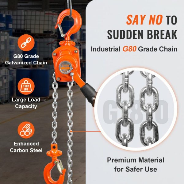 Manual Lever Chain Hoist, 1/2 Ton 1100 lbs Capacity 5 FT Come Along, G80 Galvanized Carbon Steel with Weston Double-Pawl Brake, Auto Chain Leading & 360° Rotation Hook, for Garage Factory Dock  |   Hoists & Winches & Rigging Hoists & Winches & Rigging Hoists & Winches & Rigging