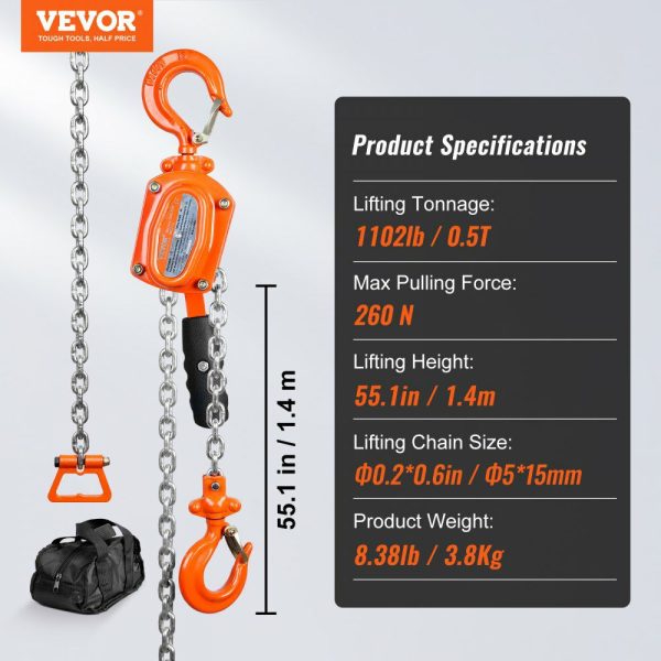 Manual Lever Chain Hoist, 1/2 Ton 1100 lbs Capacity 5 FT Come Along, G80 Galvanized Carbon Steel with Weston Double-Pawl Brake, Auto Chain Leading & 360° Rotation Hook, for Garage Factory Dock  |   Hoists & Winches & Rigging Hoists & Winches & Rigging Hoists & Winches & Rigging