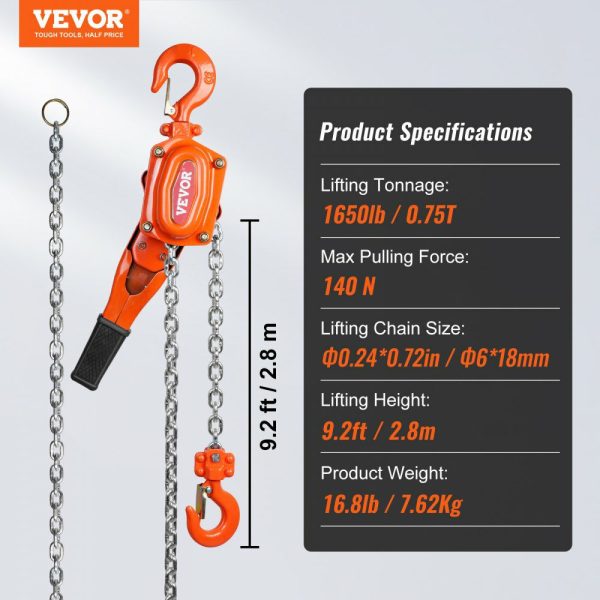 Manual Lever Chain Hoist, 3/4 Ton 1650 lbs Capacity 10 FT Come Along, G80 Galvanized Carbon Steel with Weston Double-Pawl Brake, Auto Chain Leading & 360° Rotation Hook, for Garage Factory Dock  |   Hoists & Winches & Rigging Hoists & Winches & Rigging Hoists & Winches & Rigging