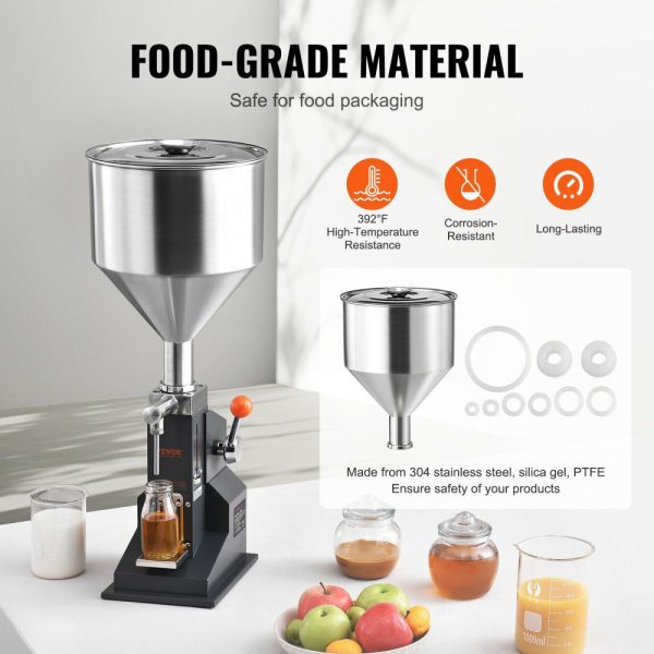 Manual Paste Liquid Filling Machine, 5-100ml Bottle Filler, Adjustable Bottle Filling Machine, Stainless Steel Liquid Filler with Hopper for Milk Water Juice Essential Oil Shampoo Cosmetic Honey  |   Filling & Sealing Machine Filling & Sealing Machine Filling & Sealing Machine