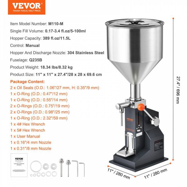 Manual Paste Liquid Filling Machine, 5-100ml Bottle Filler, Adjustable Bottle Filling Machine, Stainless Steel Liquid Filler with Hopper for Milk Water Juice Essential Oil Shampoo Cosmetic Honey  |   Filling & Sealing Machine Filling & Sealing Machine Filling & Sealing Machine