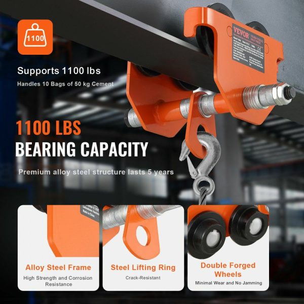 Manual Trolley, 1100 lbs/0.5 Ton Load Capacity, Push Beam Trolley with Dual Wheels, Adjustable for I-Beam Flange Width 2.5″ to 8″, Heavy Duty Alloy Steel Garage Hoist for Straight Curved I Beam  |   Hoists & Winches & Rigging Hoists & Winches & Rigging Hoists & Winches & Rigging