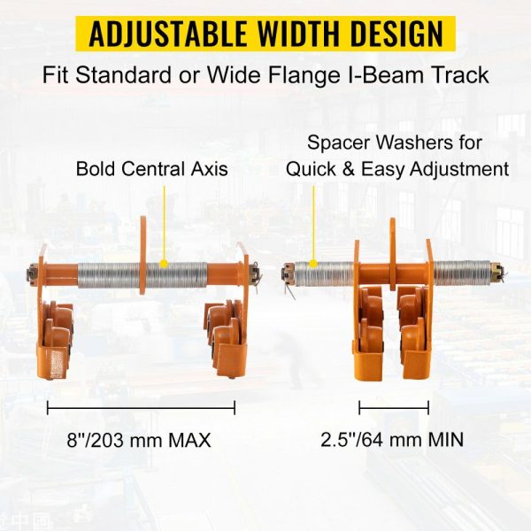 Manual Trolley, 1100 LBS/0.5T Load Capacity Beam Trolley, 2.5-8 inch Adjustable Width Push Beam with Dual Wheels  |   Hoists & Winches & Rigging Hoists & Winches & Rigging Hoists & Winches & Rigging