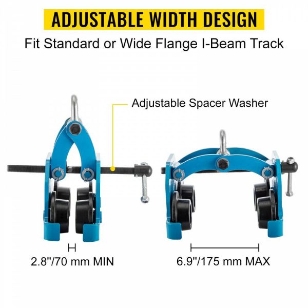 Manual Trolley, 4400LBS/2Ton Load Capacity Beam Trolley, 2.8-6.9 inch Adjustable Width Push Beam, Track Roller Trolley Steel with Dual Wheels Garage Hoist for Straight Curved I Beam  |   Hoists & Winches & Rigging Hoists & Winches & Rigging Hoists & Winches & Rigging