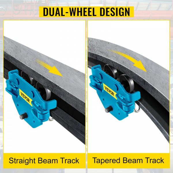 Manual Trolley, 4400LBS/2Ton Load Capacity Beam Trolley, 2.8-6.9 inch Adjustable Width Push Beam, Track Roller Trolley Steel with Dual Wheels Garage Hoist for Straight Curved I Beam  |   Hoists & Winches & Rigging Hoists & Winches & Rigging Hoists & Winches & Rigging