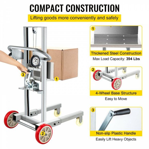 Manual Winch Stacker, 4.7″ – 57″ Height Range, 23.6″ Length x 19.7″ Width Platform, Steel Lite Load Lift Winch, Hand Winch Lift Truck, 394 lbs Capacity Material Lift for Shipping Facilities  |   Hoists & Winches & Rigging Hoists & Winches & Rigging Hoists & Winches & Rigging