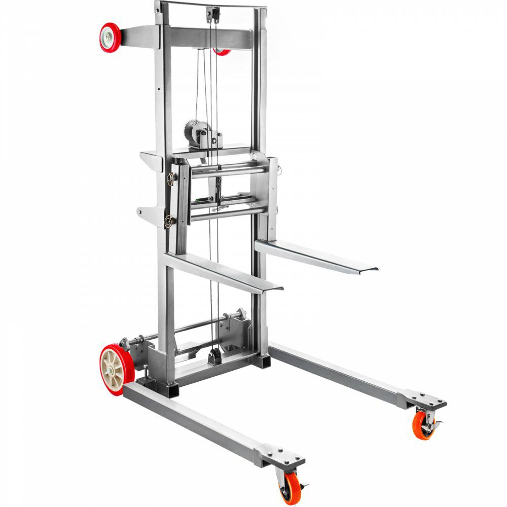 Manual Winch Stacker, 41.7″ Length, 25.8″ Width, 72.4″ Height, 2.4″ – 63″ Height Range, Adjustable Straddle Hand Winch Lift Truck, 551 lbs Capacity, Material Lifts for Warehouse and Factory  |   Hoists & Winches & Rigging Hoists & Winches & Rigging Hoists & Winches & Rigging