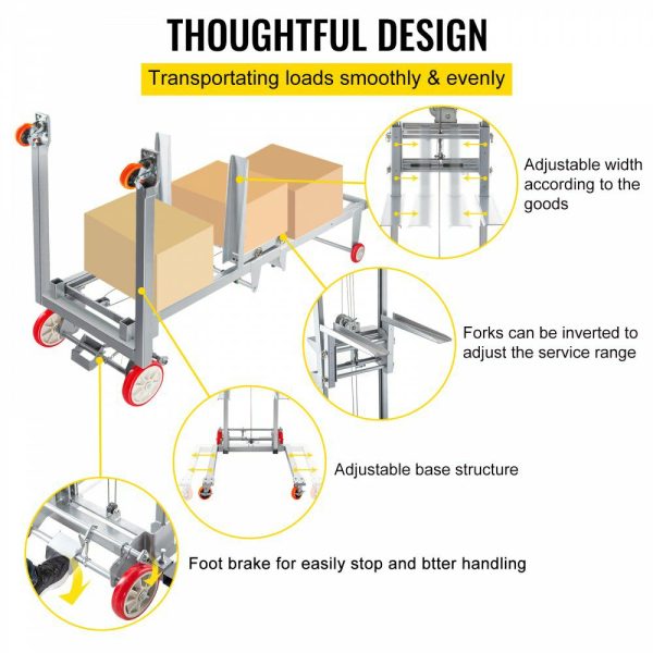 Manual Winch Stacker, 43.3″ Length, 27.6″ Width, 76.4″ Height, 8.7″ – 106.3″ Height Range, Adjustable Straddle Hand Winch Lift Truck, 441 lbs Capacity, Material Lifts for Warehouse and Factory  |   Hoists & Winches & Rigging Hoists & Winches & Rigging Hoists & Winches & Rigging