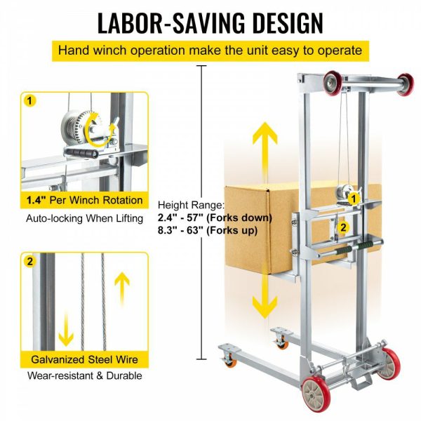 Manual Winch Stacker Material Lift 63″ Max Height 551 lbs Capacity Lift  |   Hoists & Winches & Rigging Hoists & Winches & Rigging Hoists & Winches & Rigging