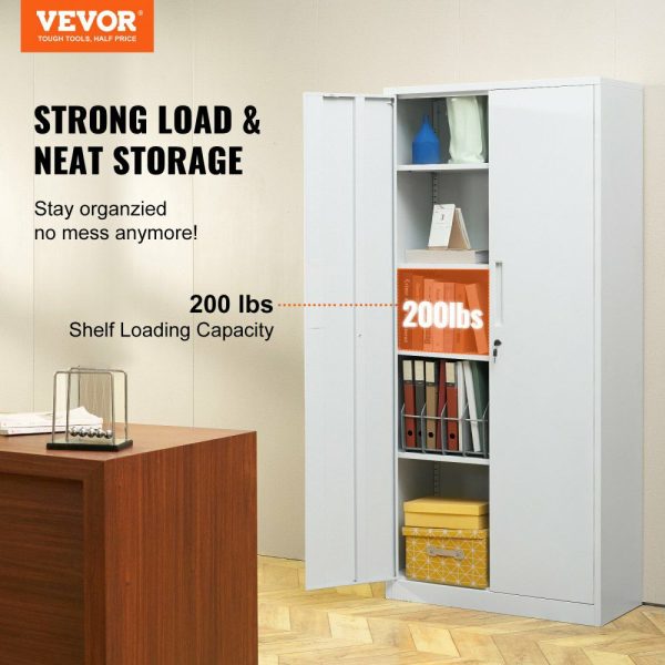 Metal Storage Cabinet, Steel Locking Storage Cabinet with 2 Magnetic Doors and 4 Adjustable Shelves, 71” Metal Cabinet 200 lbs Capacity per Shelf with 3 Keys, for Garage, Office, Home, White All White |   Shelving & Storage Material Handling All White