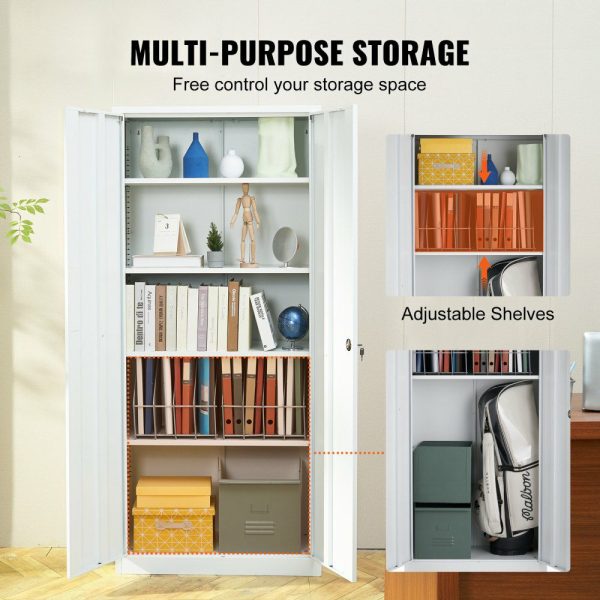 Metal Storage Cabinet, Steel Locking Storage Cabinet with 2 Magnetic Doors and 4 Adjustable Shelves, 71” Metal Cabinet 200 lbs Capacity per Shelf with 3 Keys, for Garage, Office, Home, White All White |   Shelving & Storage Material Handling All White