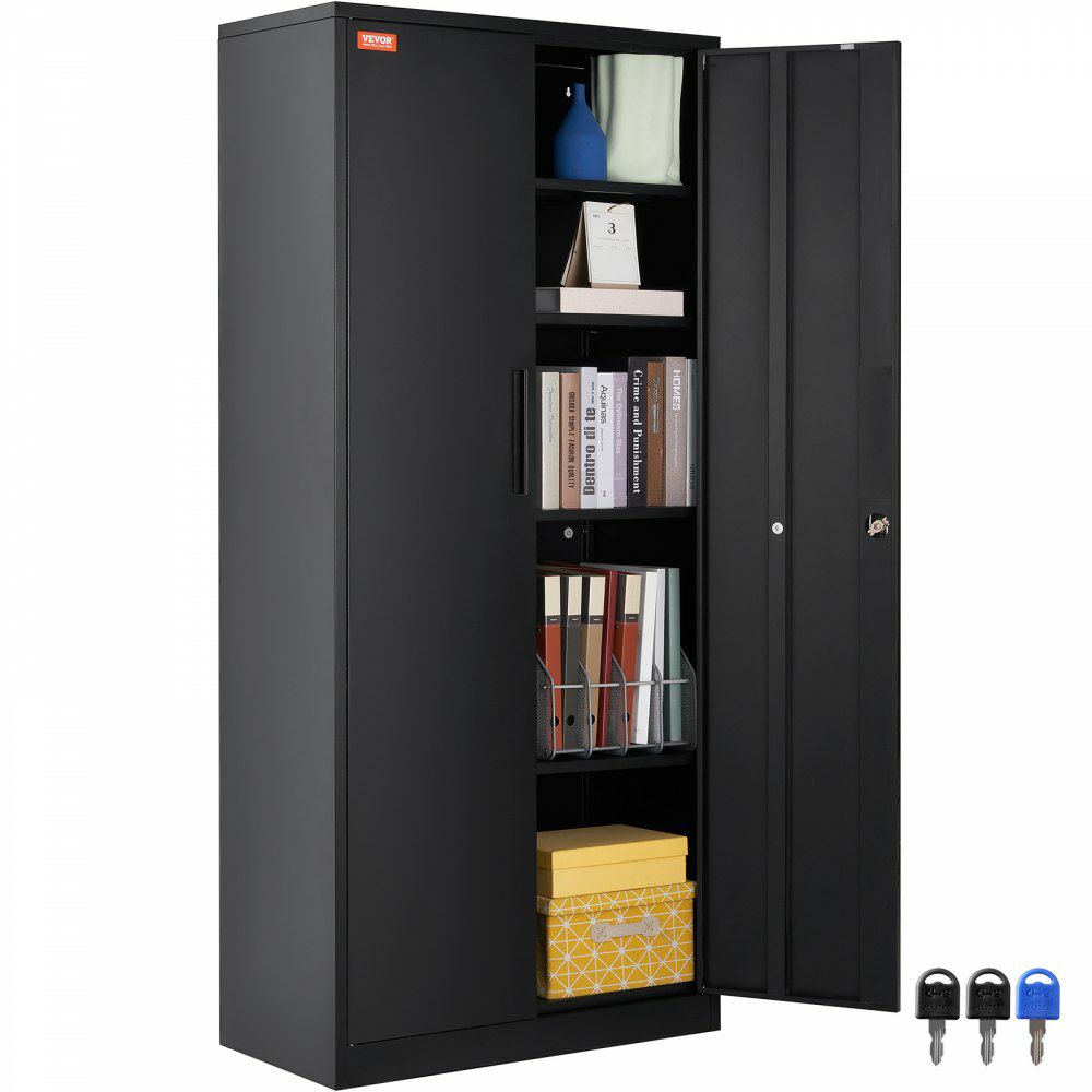 Metal Storage Cabinet, Steel Locking Storage Cabinet with 2 Magnetic Doors and 4 Adjustable Shelves, 71” Metal Cabinet 200 lbs Capacity per Shelf with 3 Keys, for Office, Home, Garage, Black All Black |   Shelving & Storage Material Handling All Black