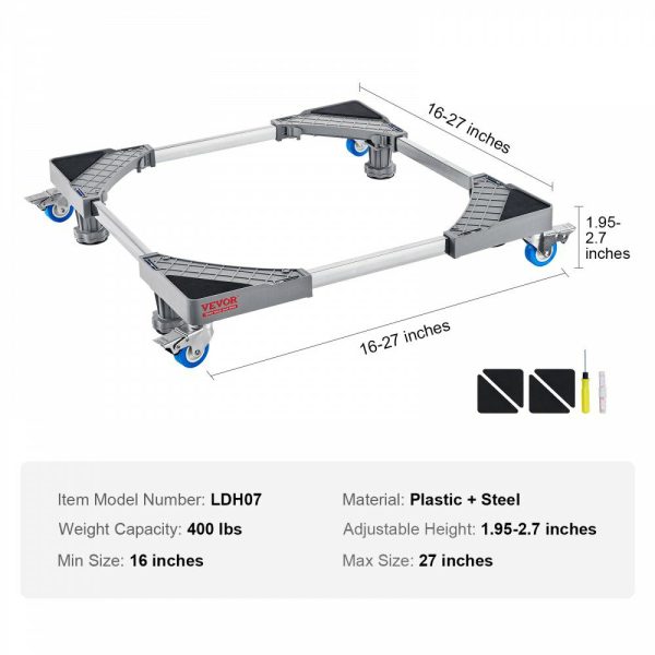 Mini Fridge Stand, 400 lbs Load, 4 Strong Feet, 4 Locking Swivel Wheels, Washer and Dryer Pedestal, Multi-Functional Adjustable Base for Washing Machine, and Refrigerator, Universal Mobile Base  |   Dollies & Movers Dollies & Movers Dollies & Movers