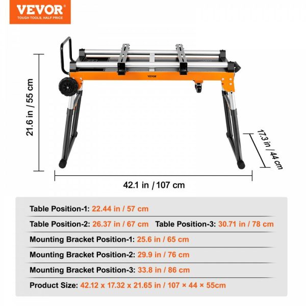 Miter Saw Stand, 42in Collapsible Rolling Miter Saw Stand with Onboard Outlets, 5-in-1 Detachable Miter Saw Stand, Height Adjustable, 330lbs Load Capacity for Scaffold/Dolly/Creeper/Platform  |   Workbenches & Accessories Material Handling Workbenches & Accessories