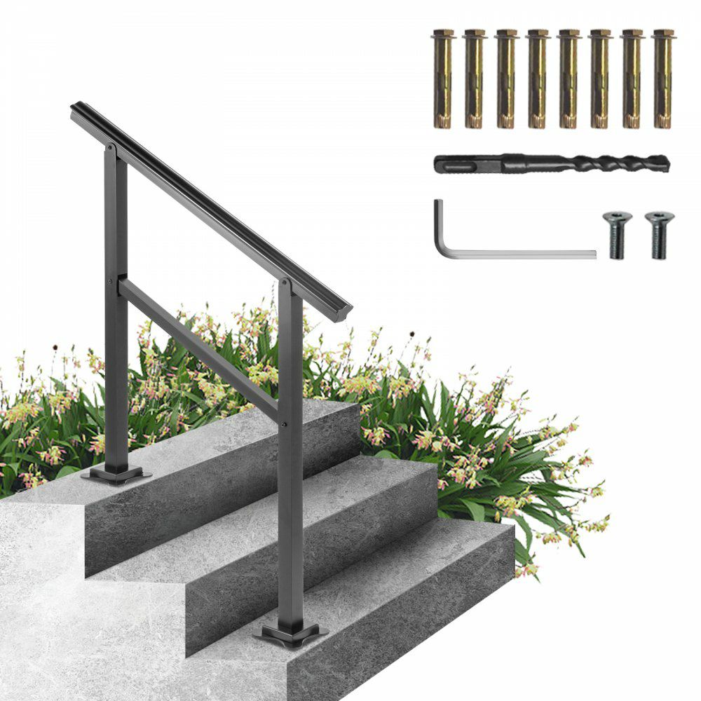 Outdoor Handrail 165LBS Load Handrail Outdoor Stairs Aluminum Stair Handrail 36 x 35″ Outdoor Stair Railing Transitional Range from 0 to 30° Staircase Handrail Fits 2-3 Steps with Screw Kit  |   Stair Handrail Building & Construction Building Supplies