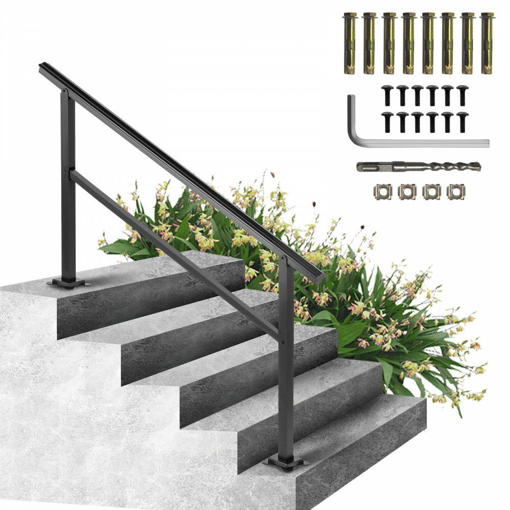 Outdoor Handrail 165LBS Load Handrail Outdoor Stairs Aluminum Stair Handrail 60 x 35″ Outdoor Stair Railing Transitional Range from 0 to 30° Staircase Handrail Fits 4-5 Steps with Screw Kit  |   Building Supplies Building & Construction Building Supplies