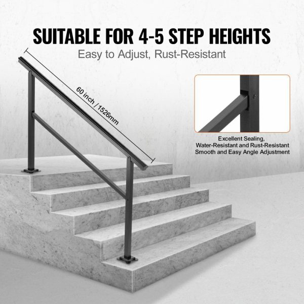 Outdoor Handrail 165LBS Load Handrail Outdoor Stairs Aluminum Stair Handrail 60 x 35″ Outdoor Stair Railing Transitional Range from 0 to 30° Staircase Handrail Fits 4-5 Steps with Screw Kit  |   Building Supplies Building & Construction Building Supplies