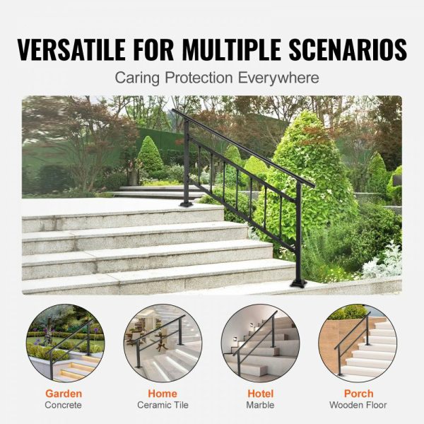 Outdoor Handrail 165LBS Load Handrail Outdoor Stairs Aluminum Stair Handrail 60 x 35″ Outdoor Stair Railing Transitional Range from 0 to 30° Staircase Handrail Fits 4-5 Steps with Screw Kit  |   Building Supplies Building & Construction Building Supplies