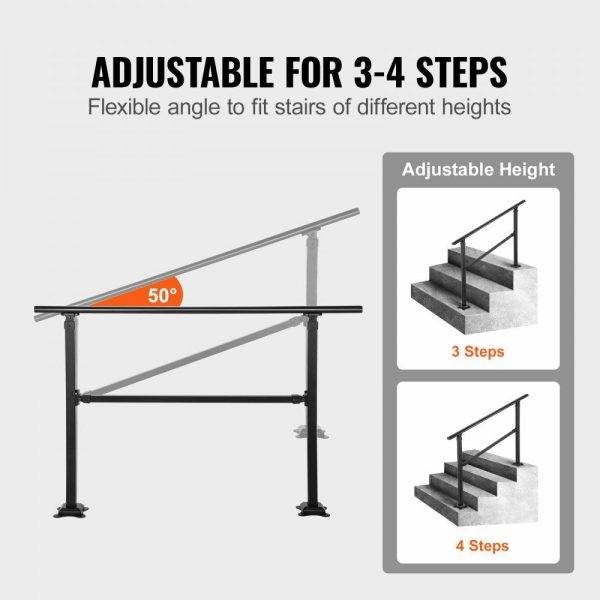 Outdoor Stair Railing, Fits for 1-4 Steps Transitional Wrought Iron Handrail, Adjustable Exterior Stair Railing, Handrails for Concrete Steps with Installation Kit, Matte Black Outdoor Handrail  |   Stair Handrail Building & Construction Building Supplies