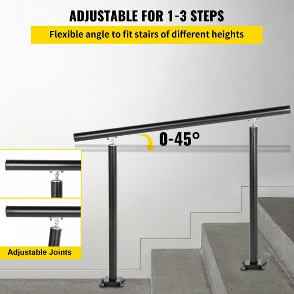 Outdoor Stair Railing Kit, 3 FT Handrails 1-3 Steps, Adjustable Angle Black Aluminum Stair Hand Rail for The Elderly, Handrails for Outdoor Steps Black |   Stair Handrail Building & Construction Black