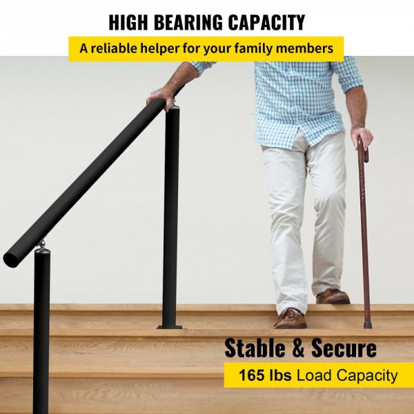 Outdoor Stair Railing Kit, 3 FT Handrails 1-3 Steps, Adjustable Angle Black Aluminum Stair Hand Rail for The Elderly, Handrails for Outdoor Steps Black |   Stair Handrail Building & Construction Black