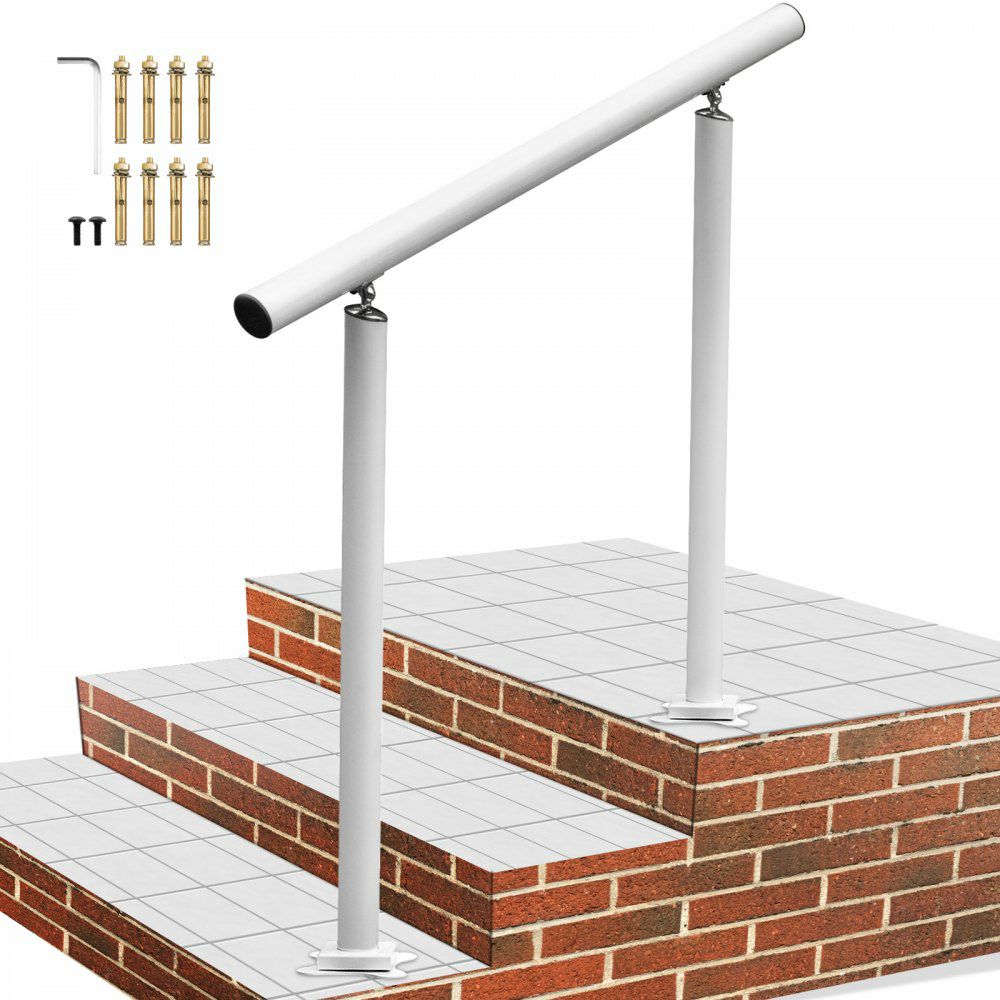 Outdoor Stair Railing Kit, 3 FT Handrails 2-3 Steps, Adjustable Angle White Aluminum Stair Hand Rail for The Elderly, Handrails for Outdoor Steps White |   Building Supplies Building & Construction Building Supplies