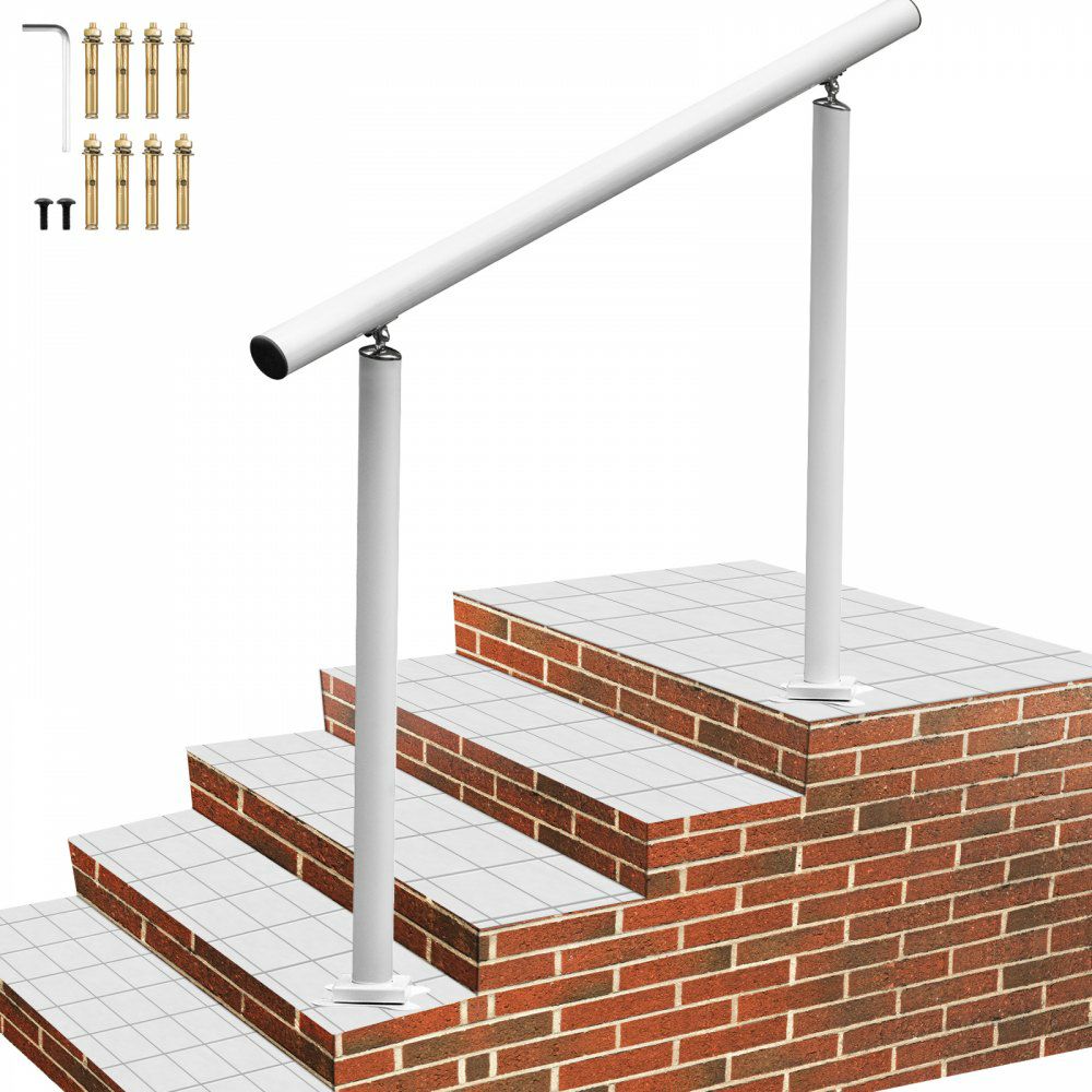 Outdoor Stair Railing Kit, 4 FT Handrails 1-4 Steps, Adjustable Angle White Aluminum Stair Hand Rail for The Elderly, Handrails for Outdoor Steps White |   Stair Handrail Building & Construction Building Supplies