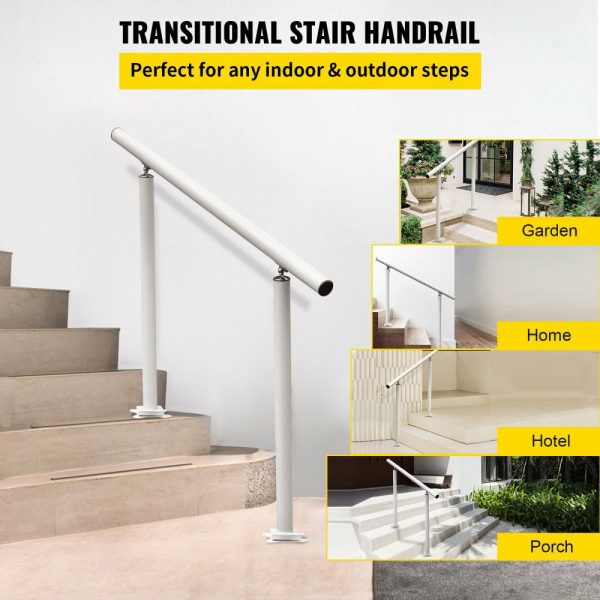 Outdoor Stair Railing Kit, 4 FT Handrails 1-4 Steps, Adjustable Angle White Aluminum Stair Hand Rail for The Elderly, Handrails for Outdoor Steps White |   Stair Handrail Building & Construction Building Supplies