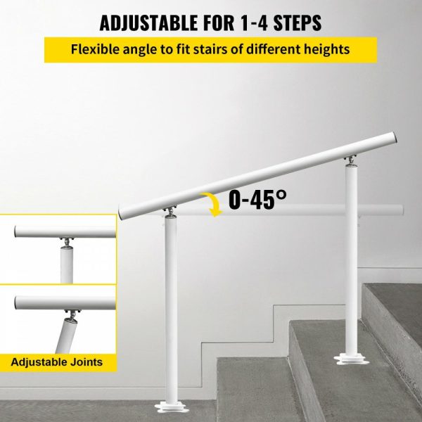 Outdoor Stair Railing Kit, 4 FT Handrails 1-4 Steps, Adjustable Angle White Aluminum Stair Hand Rail for The Elderly, Handrails for Outdoor Steps White |   Stair Handrail Building & Construction Building Supplies